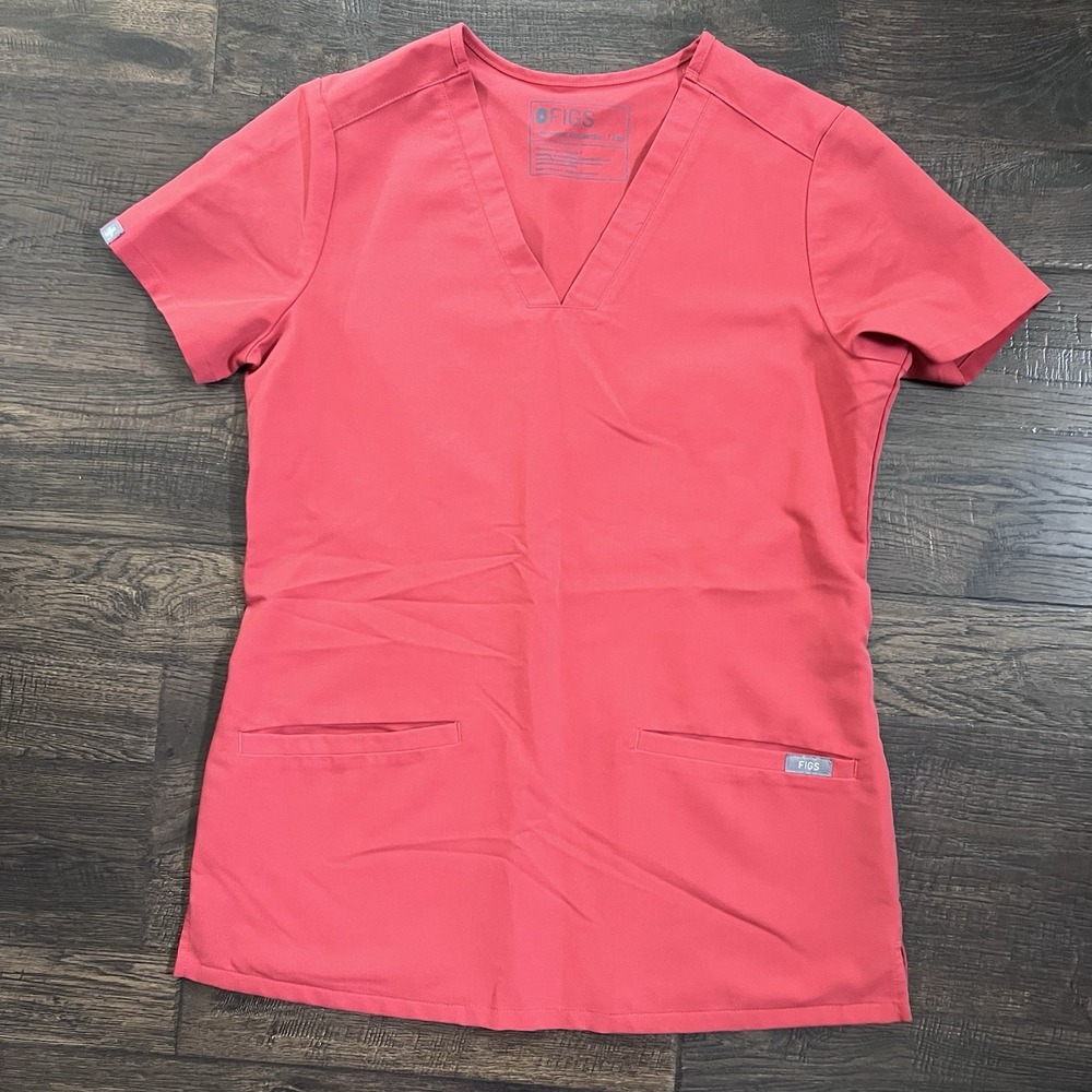 FIGS Casma Three-Pocket Top Rust Orange Scrub V-Neck Top Women's XXS Medical